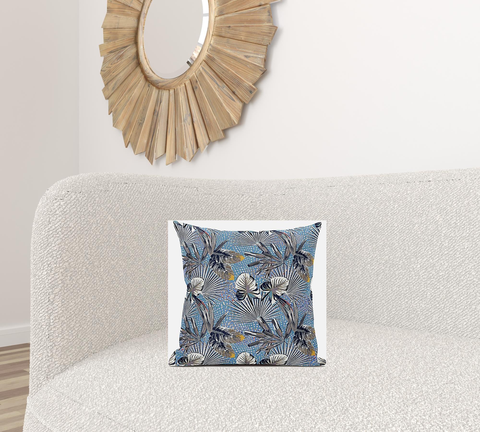 16” Gray Blue Tropical Suede Throw Pillow