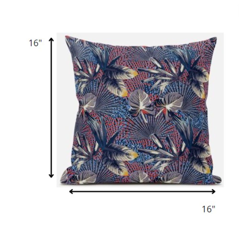 16” Indigo Red Tropical Suede Throw Pillow