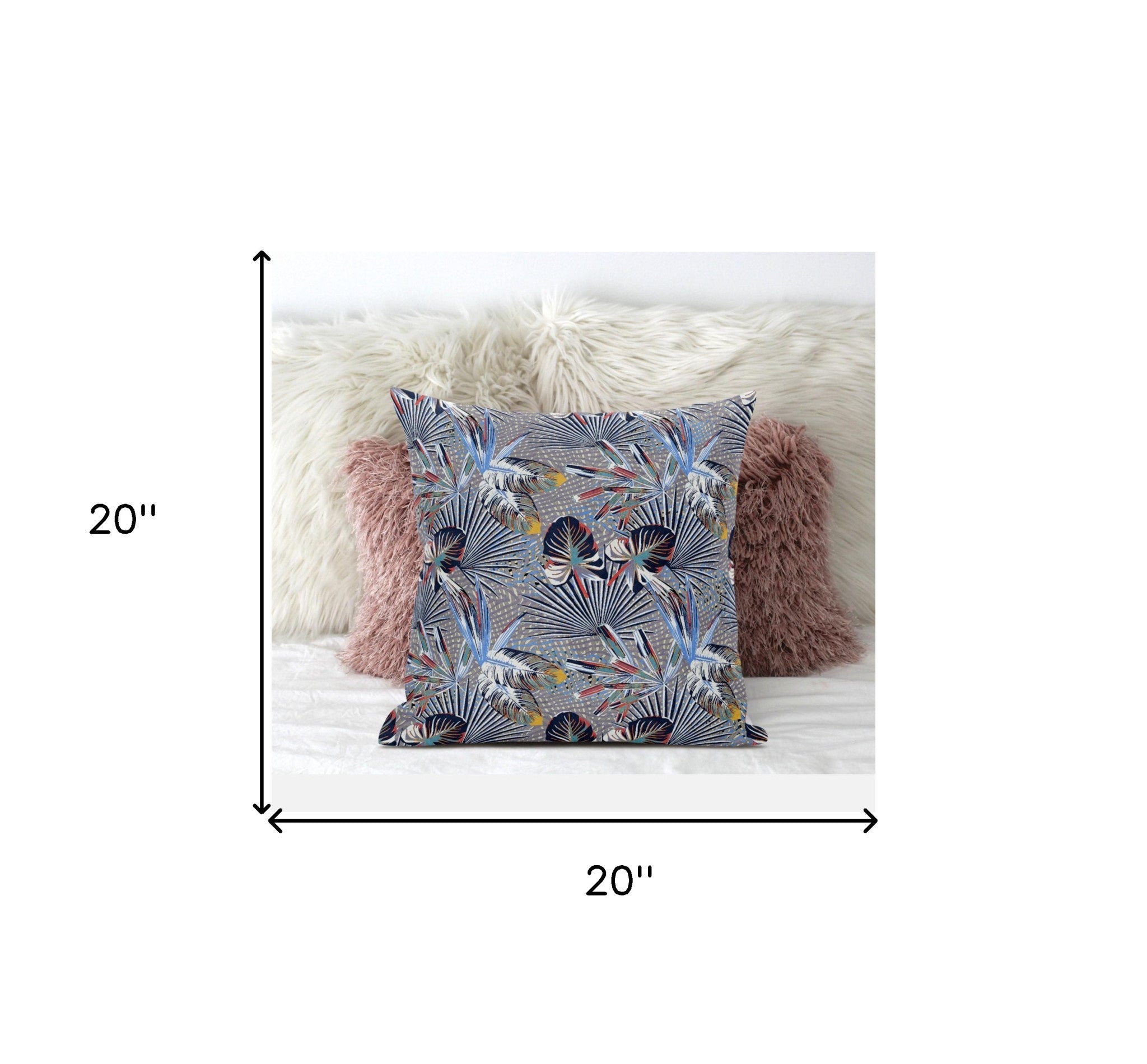 18 英寸靛藍色熱帶絨面革抱枕