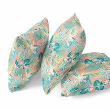 Cojín de gamuza tropical azul melocotón de 18 