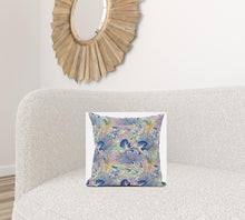 16” Blue Pink Tropical Suede Throw Pillow