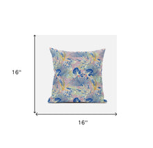 16” Blue Pink Tropical Suede Throw Pillow