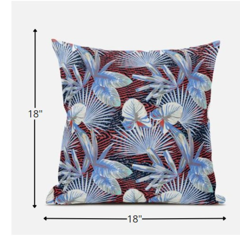 18 英寸藍紅色熱帶絨面革抱枕