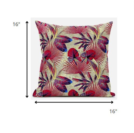 16” Pink Yellow Tropical Suede Throw Pillow