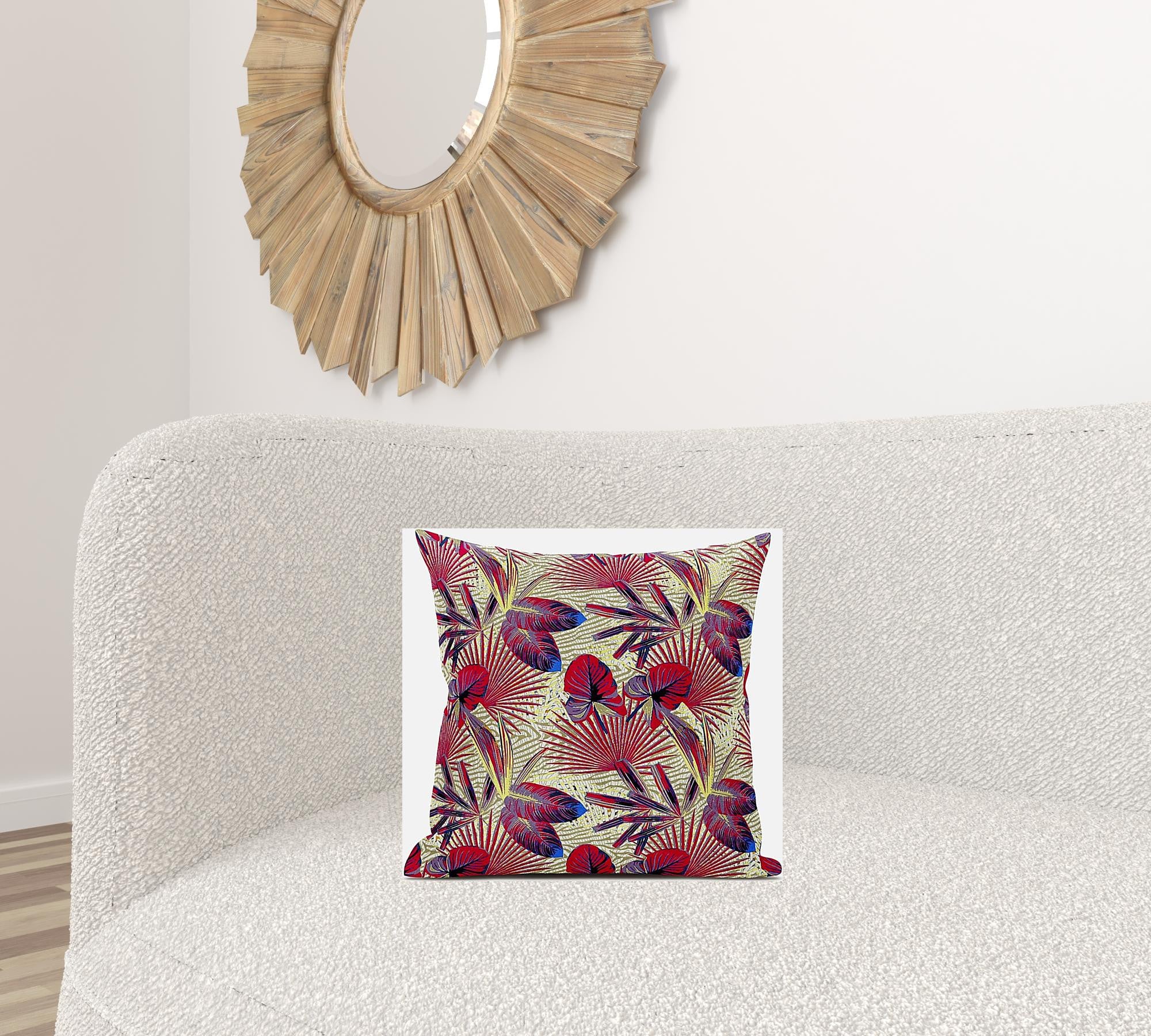 16” Pink Yellow Tropical Suede Throw Pillow