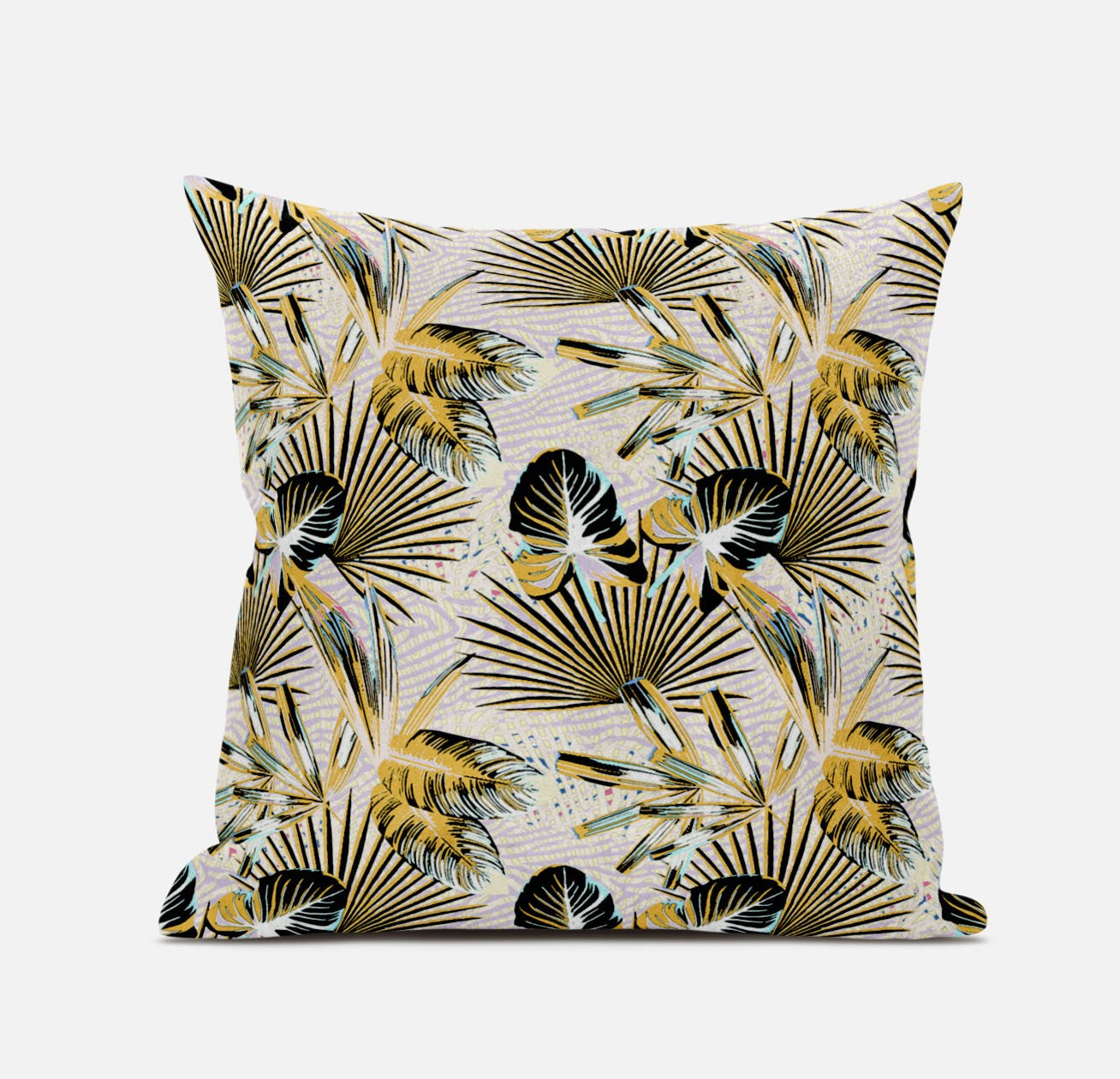 16” Yellow Black Tropical Suede Throw Pillow
