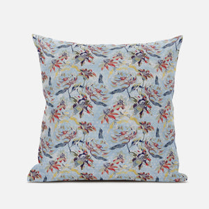 16" Sky Blue Red Roses Suede Throw Pillow