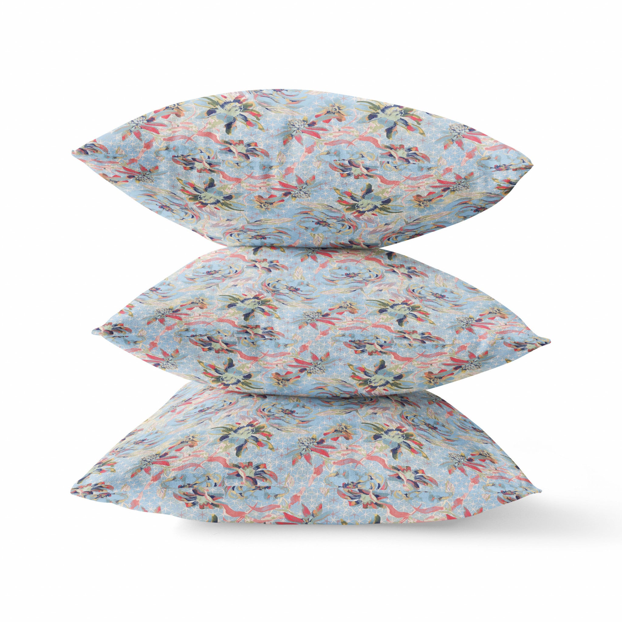 Cojín de gamuza azul claro con rosas rojas de 16"