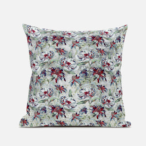 18" Light Green Magenta Roses Suede Throw Pillow