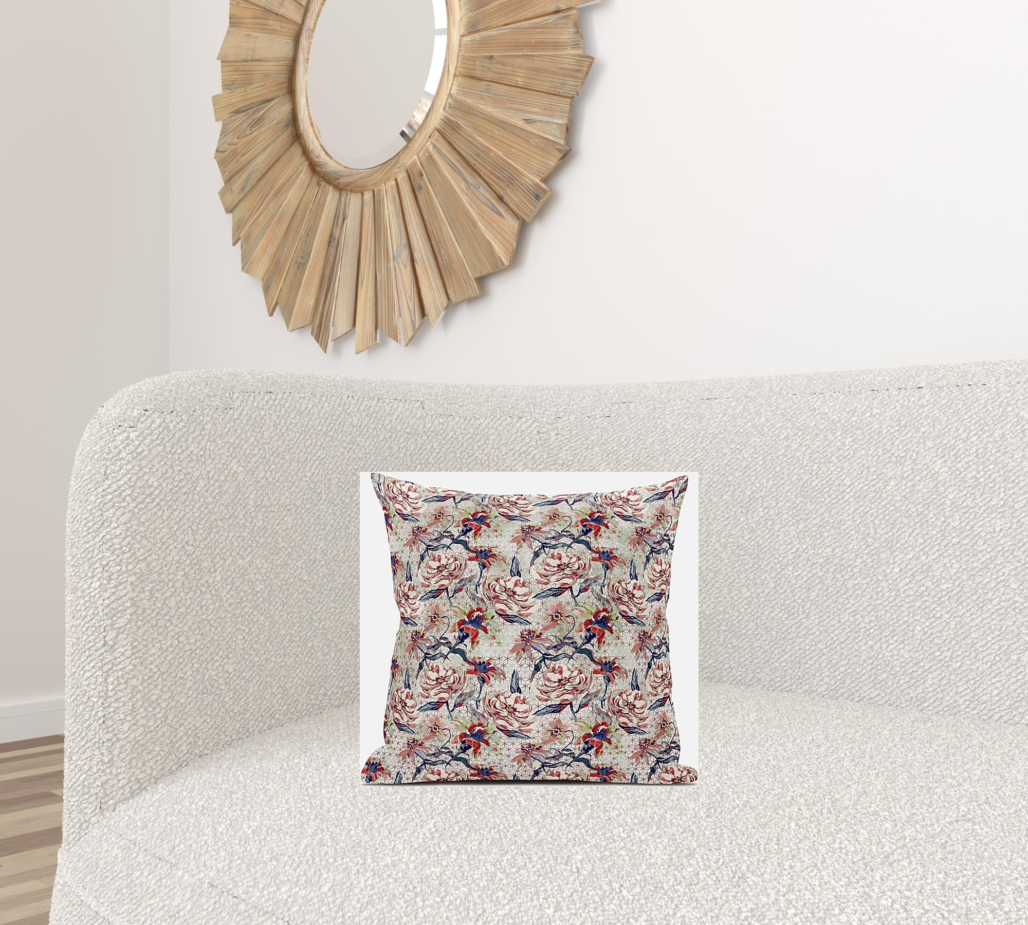 16" Red Light Indigo Roses Suede Throw Pillow