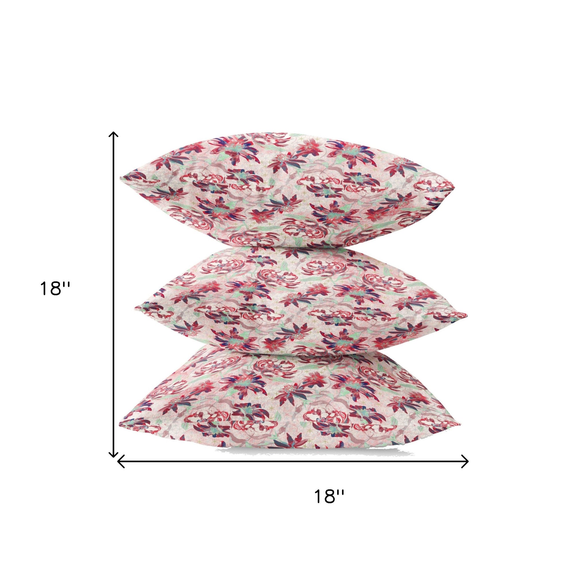 18" Red White Roses Suede Throw Pillow