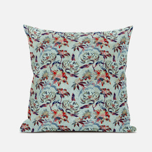 18" Red Aqua Roses Suede Throw Pillow