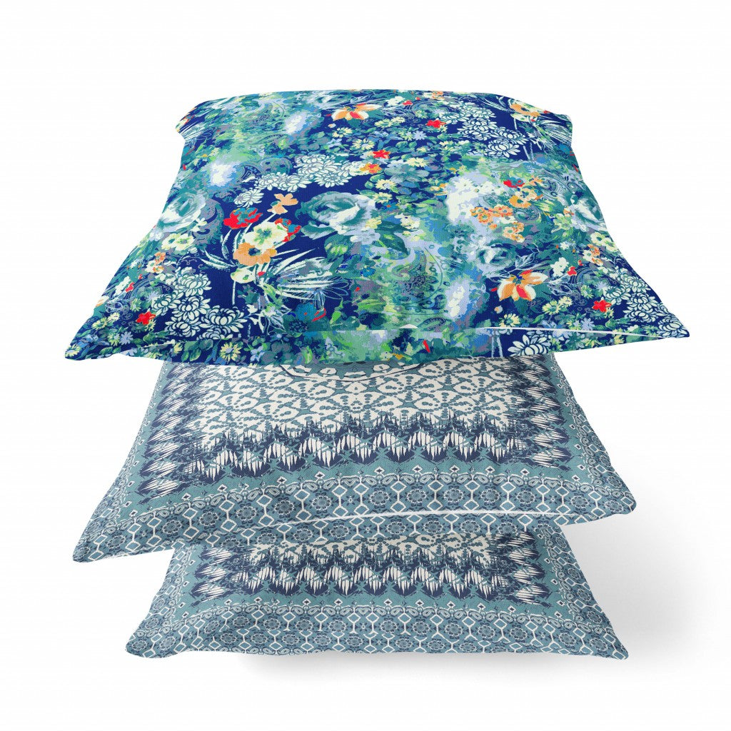 18" Blue Turquoise Springtime Suede Throw Pillow