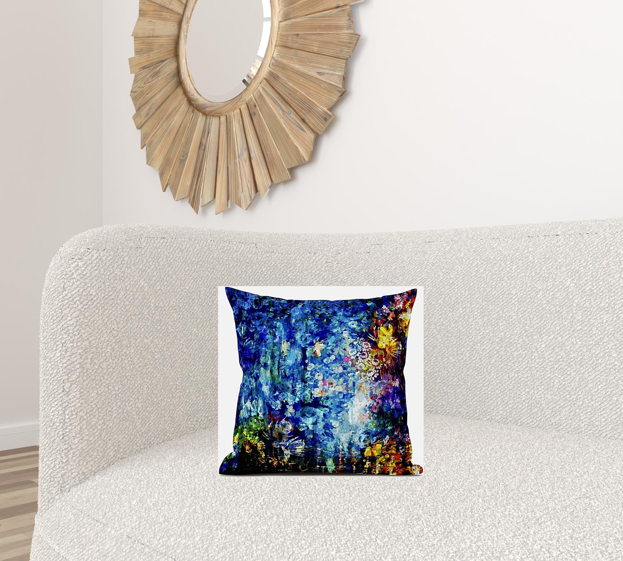 16" Bright Blue Yellow Springtime Suede Throw Pillow