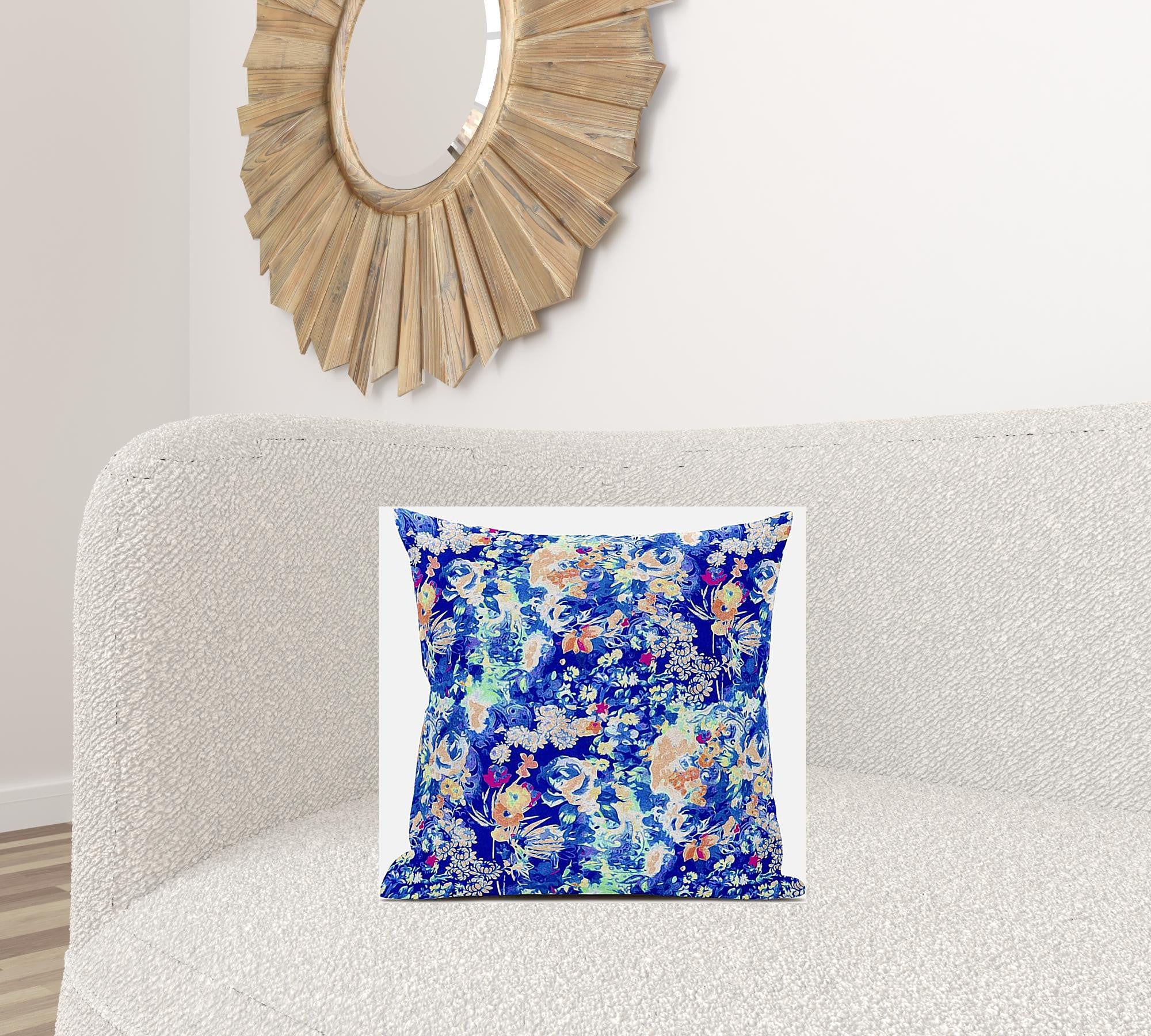 18" Bright Blue Springtime Suede Throw Pillow