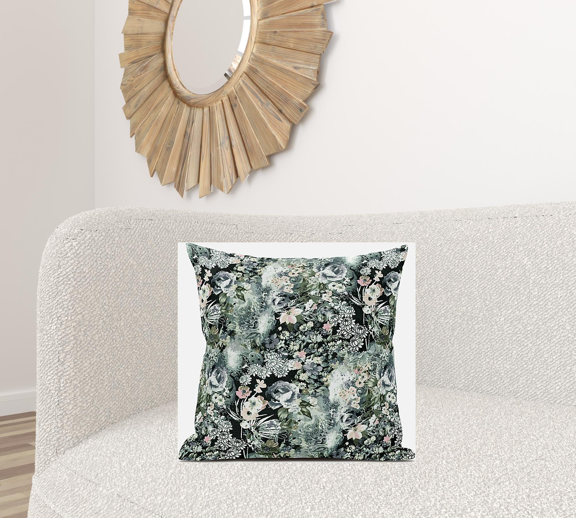 18" Green Gray Springtime Suede Throw Pillow