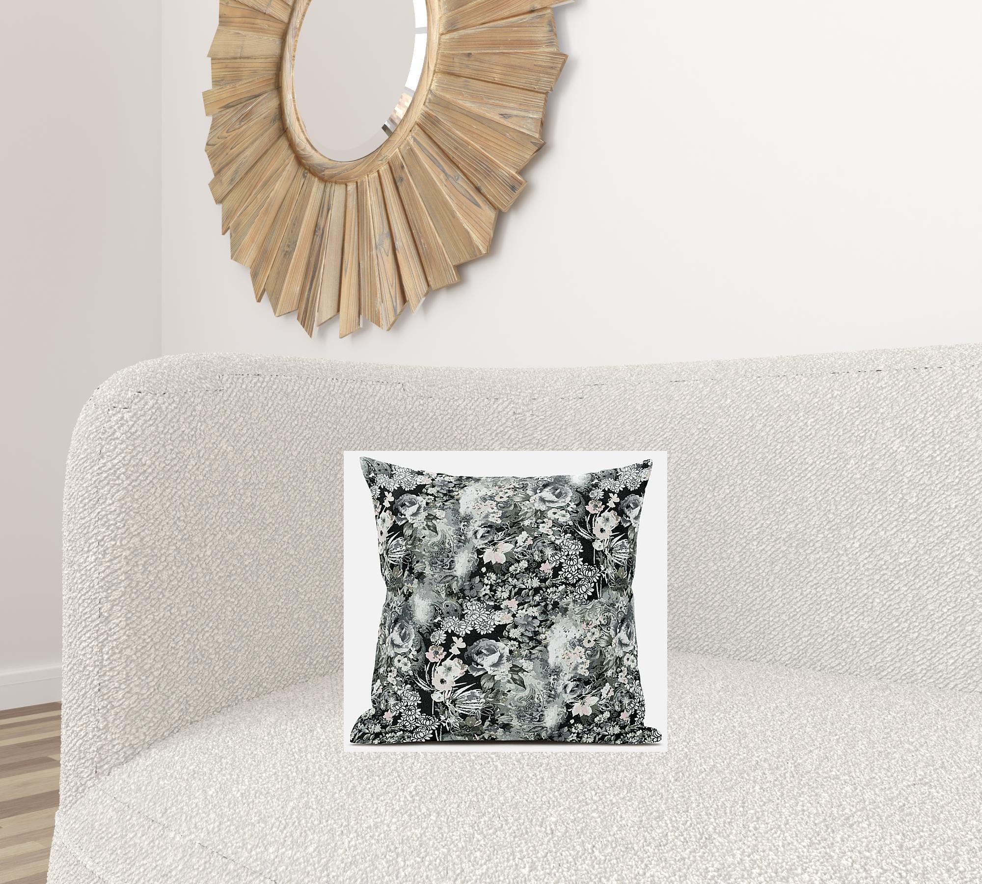 16" Gray White Springtime Suede Throw Pillow