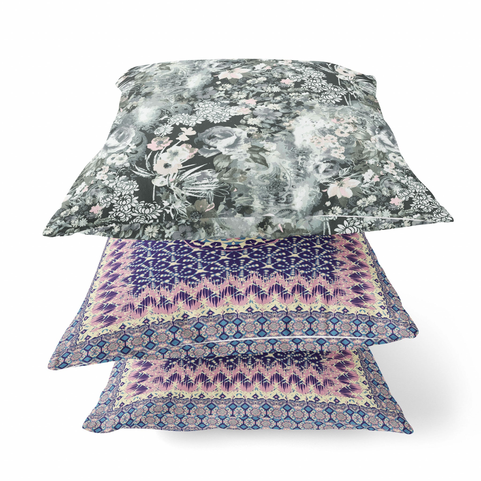 18" Gray White Springtime Suede Throw Pillow