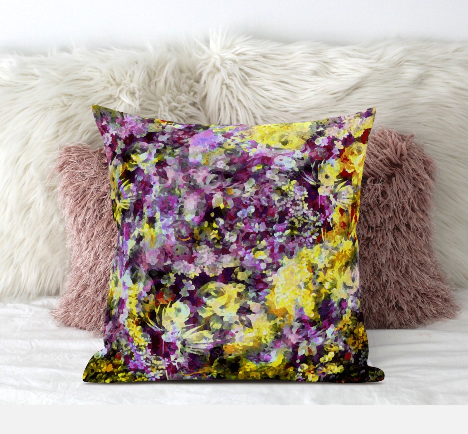 16" Purple Yellow Springtime Suede Throw Pillow