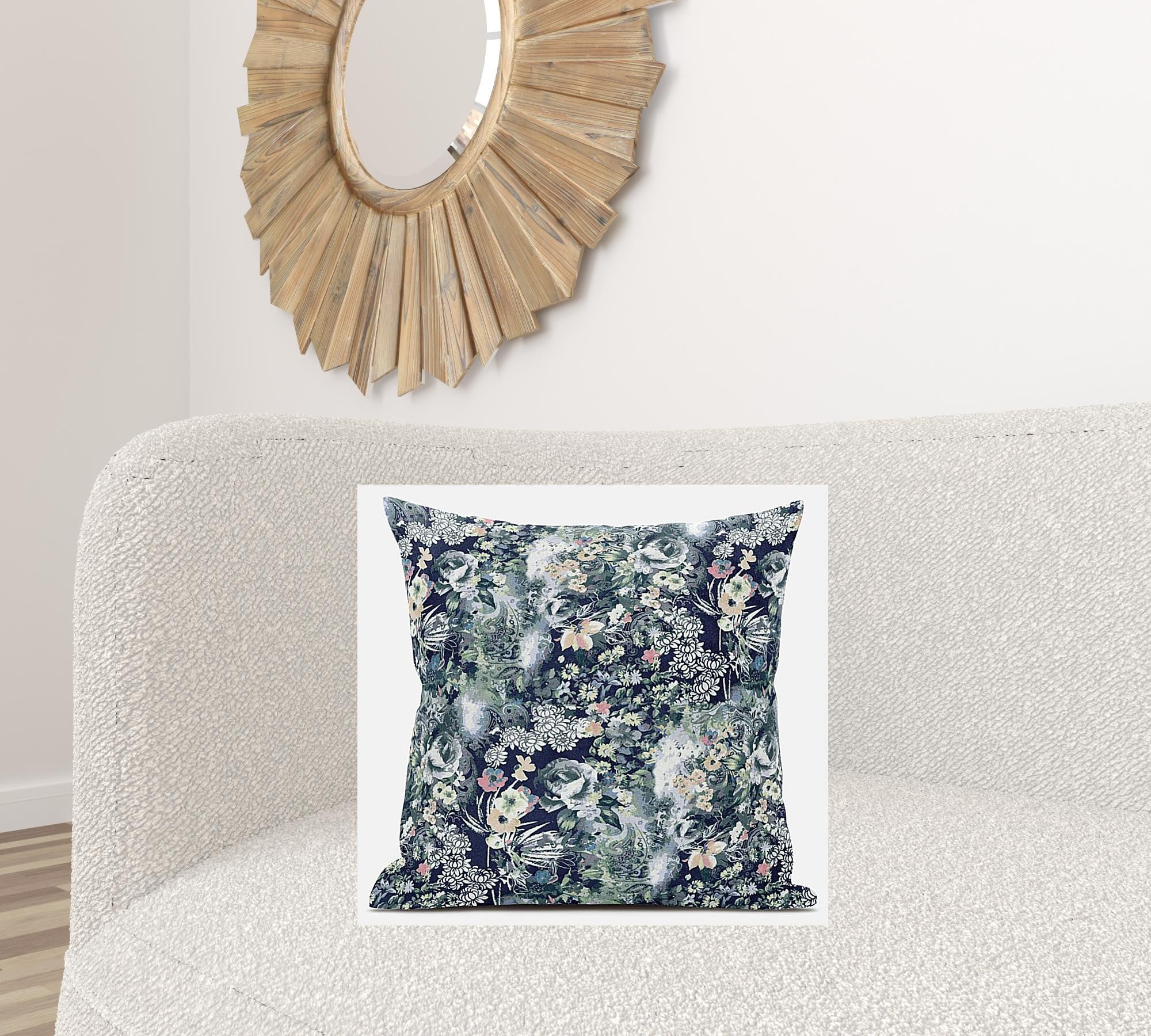 18" Gray Indigo Springtime Suede Throw Pillow