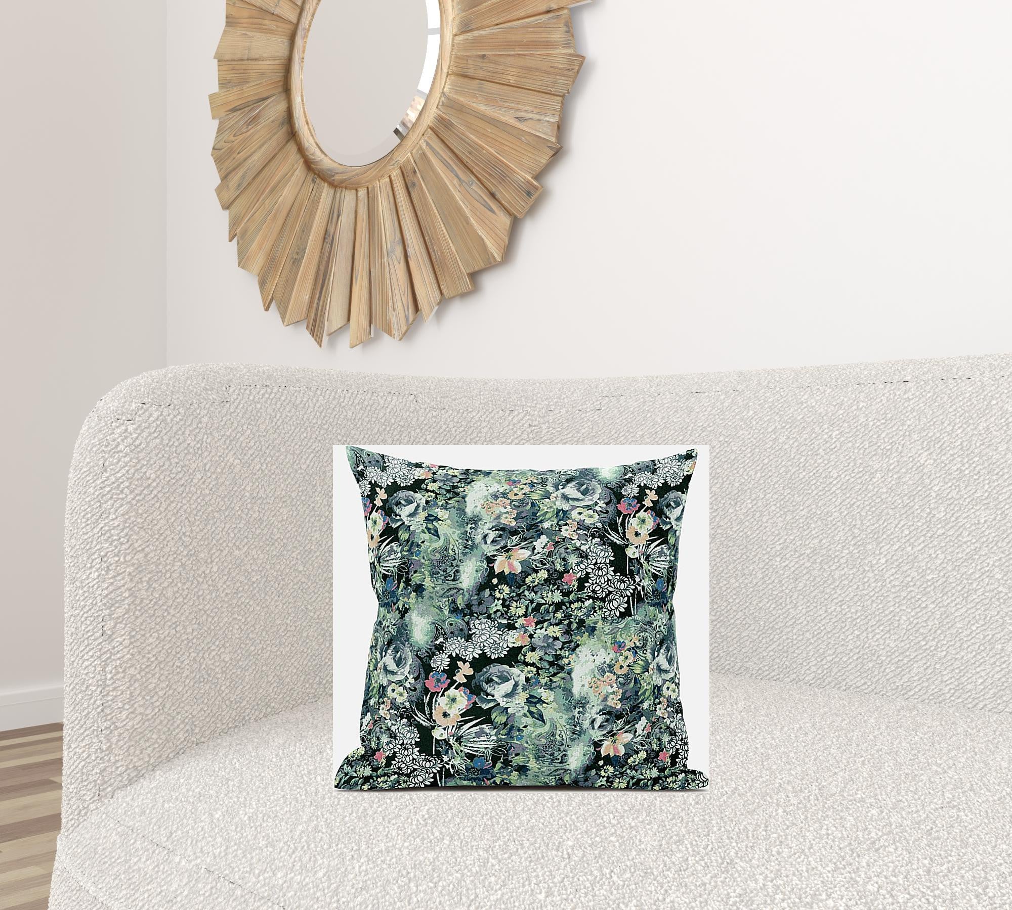 18"Green Black Springtime Suede Throw Pillow
