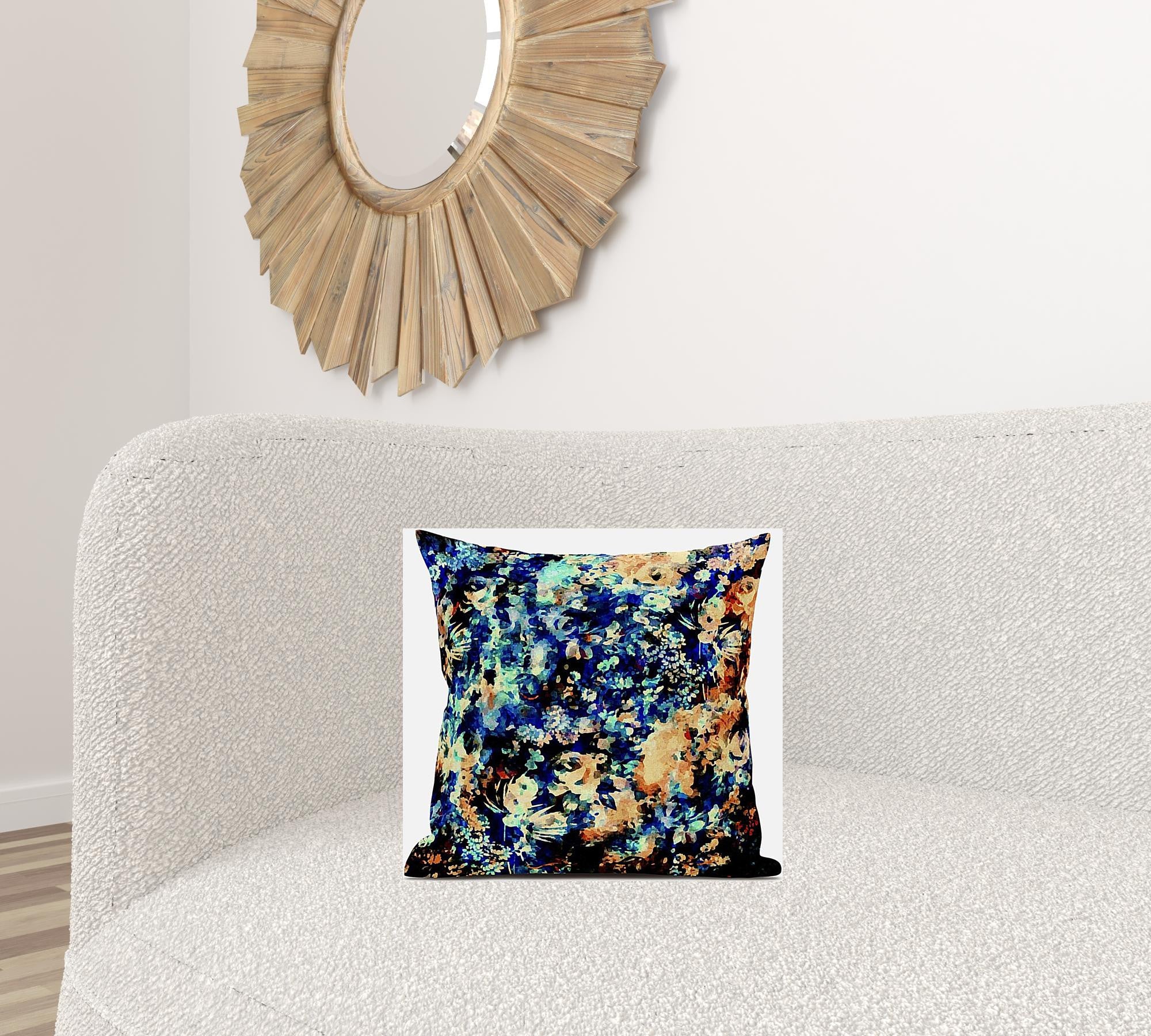 16" Orange Blue Springtime Suede Throw Pillow