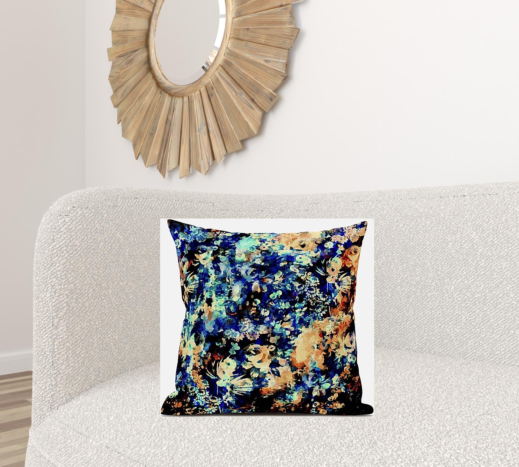 18" Orange Blue Springtime Suede Throw Pillow