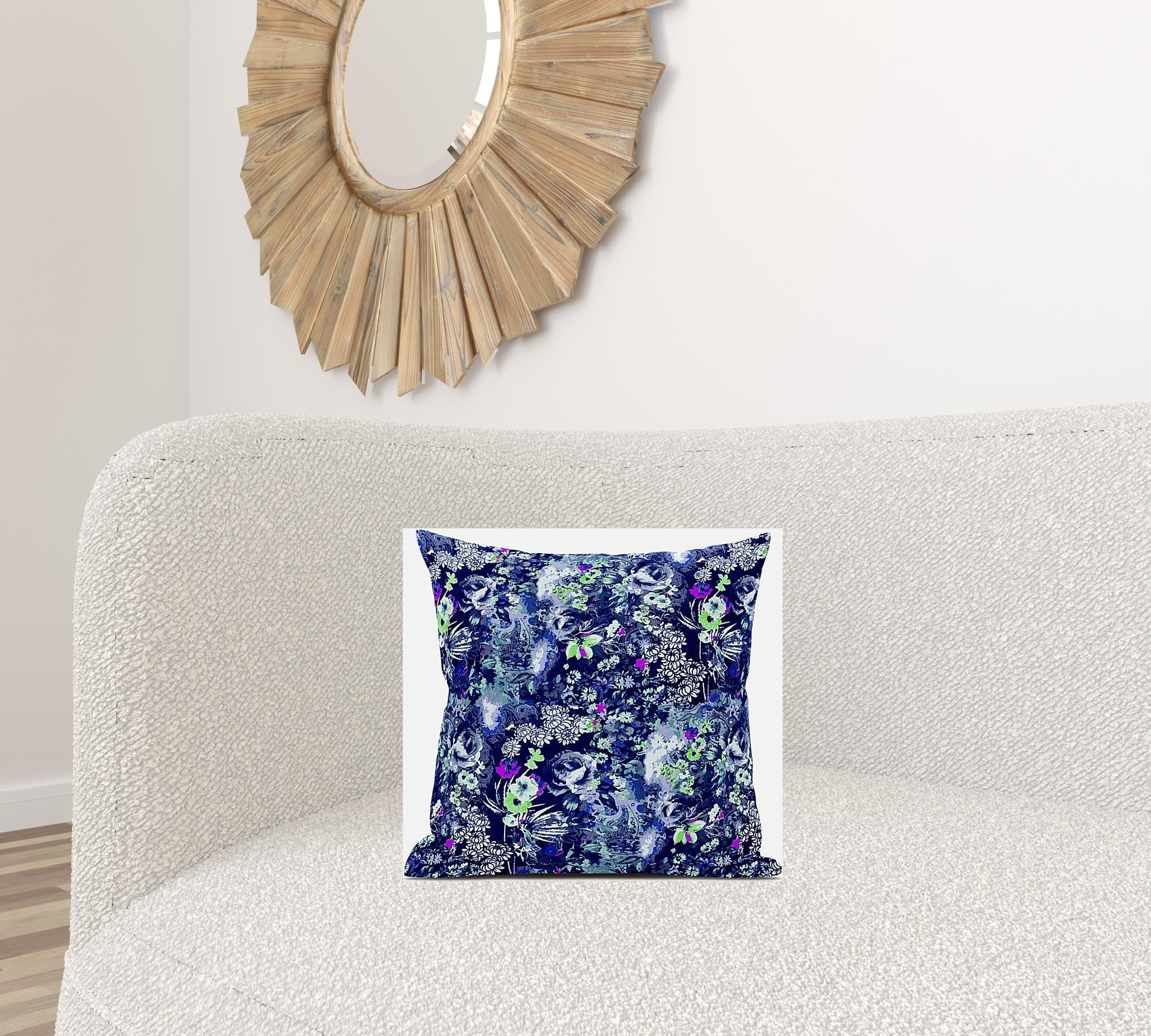 16" Purple Blue Springtime Suede Throw Pillow