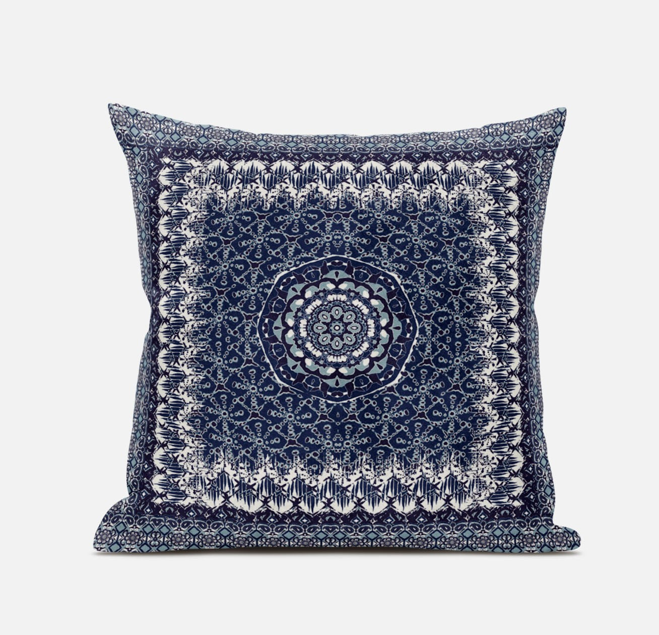 16” Indigo White Holy Floral Suede Throw Pillow