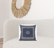 16” Indigo White Holy Floral Suede Throw Pillow