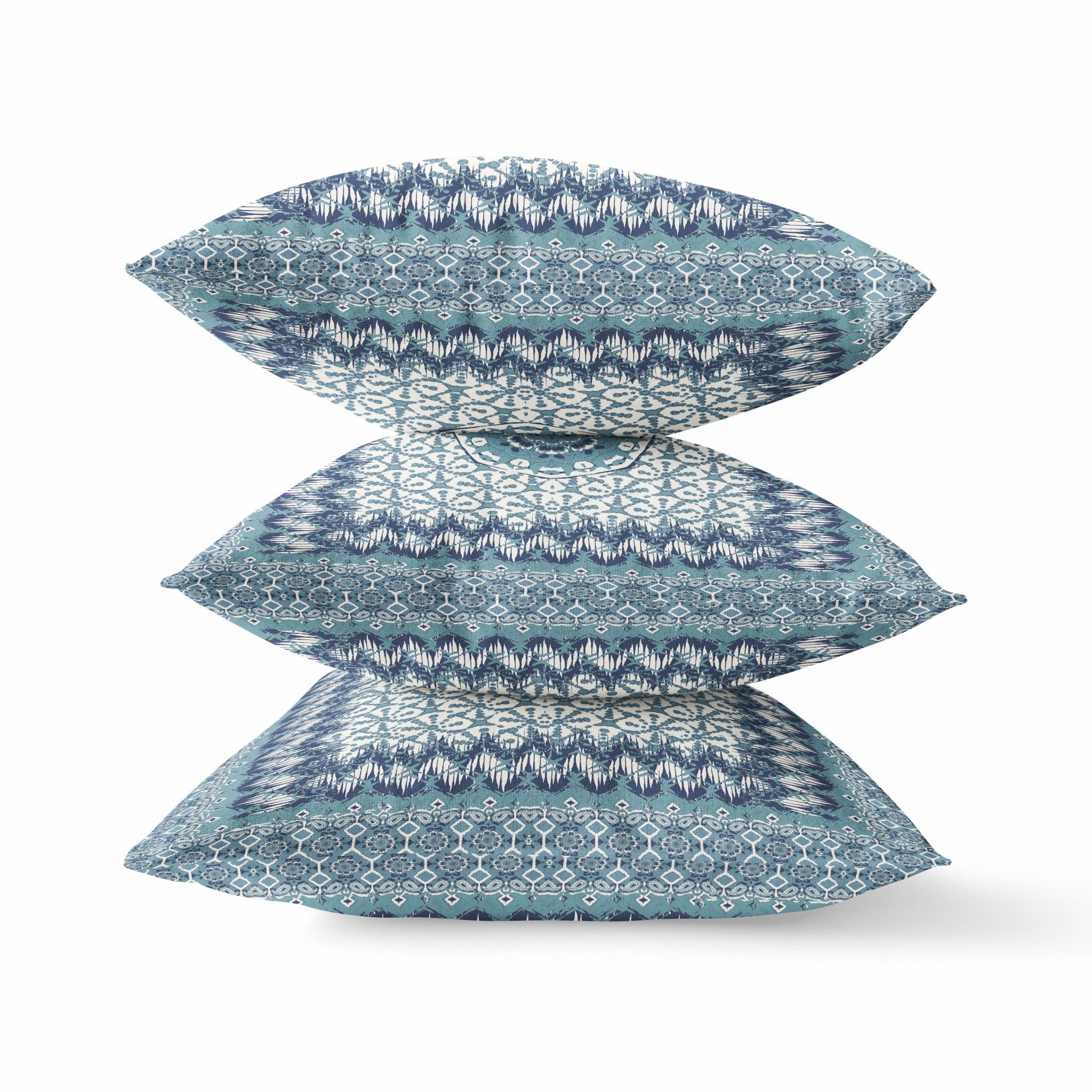 Cojín de gamuza floral azul blanco sagrado de 18 "