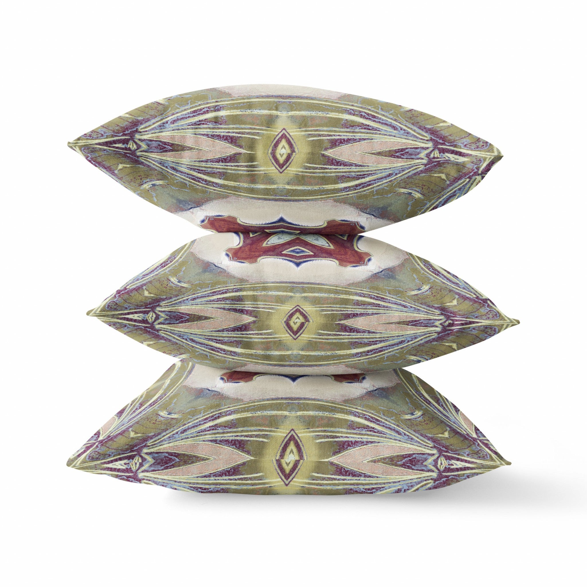 18” Green Brown Geo Tribal Indoor Outdoor Throw Pillow