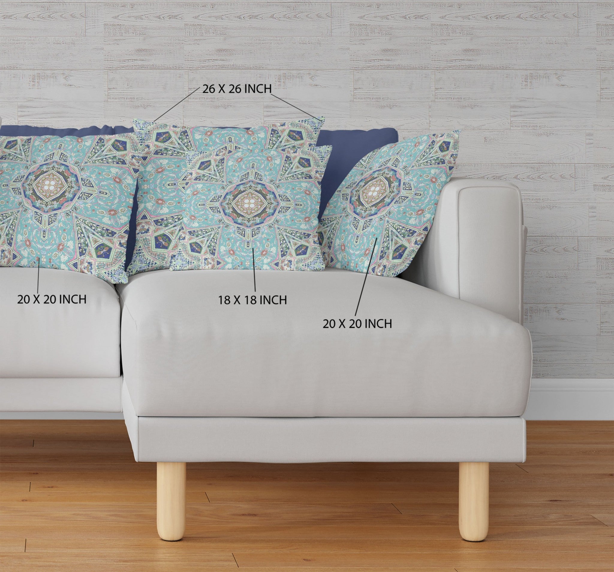 Cojín de gamuza geométrico floral azul aguamarina de 16"