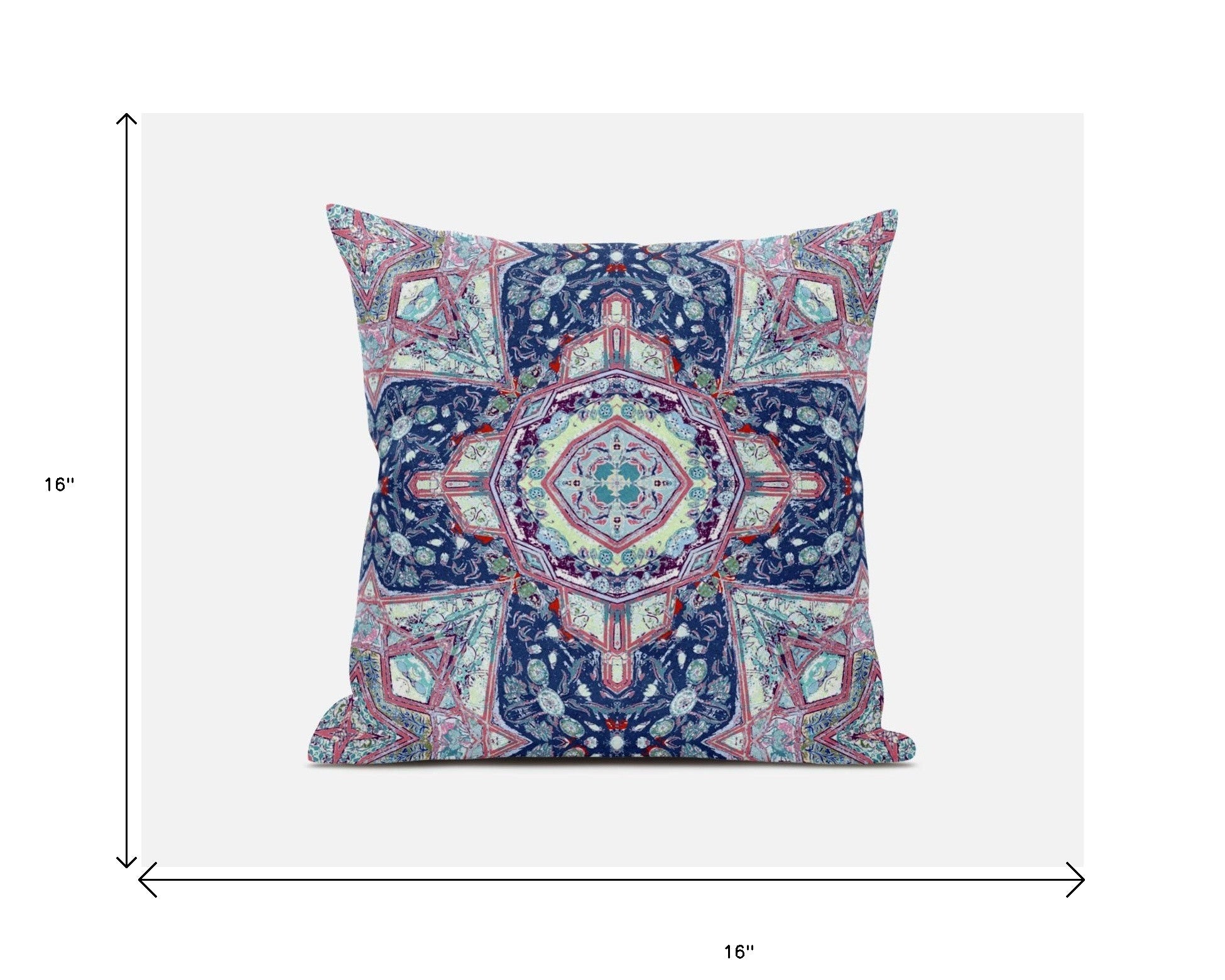 16" Light Blue Pink Floral Geometric Suede Throw Pillow