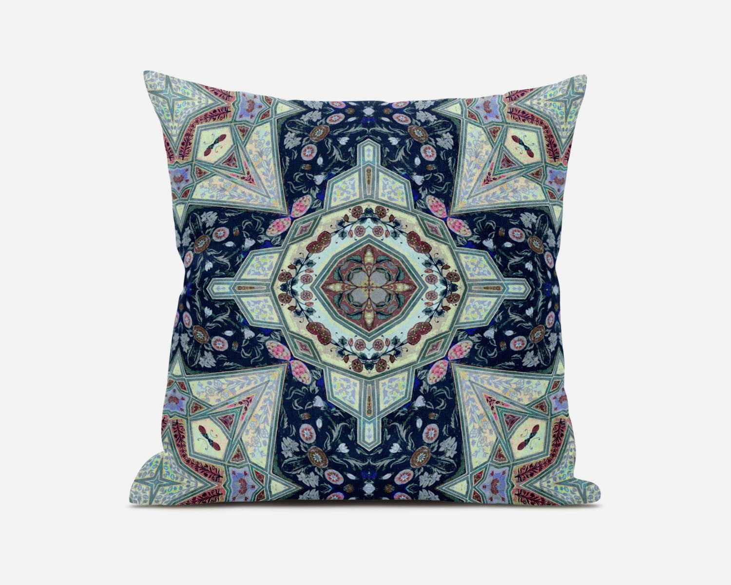 16" Aqua Blue Boho Chic Pattern Suede Throw Pillow