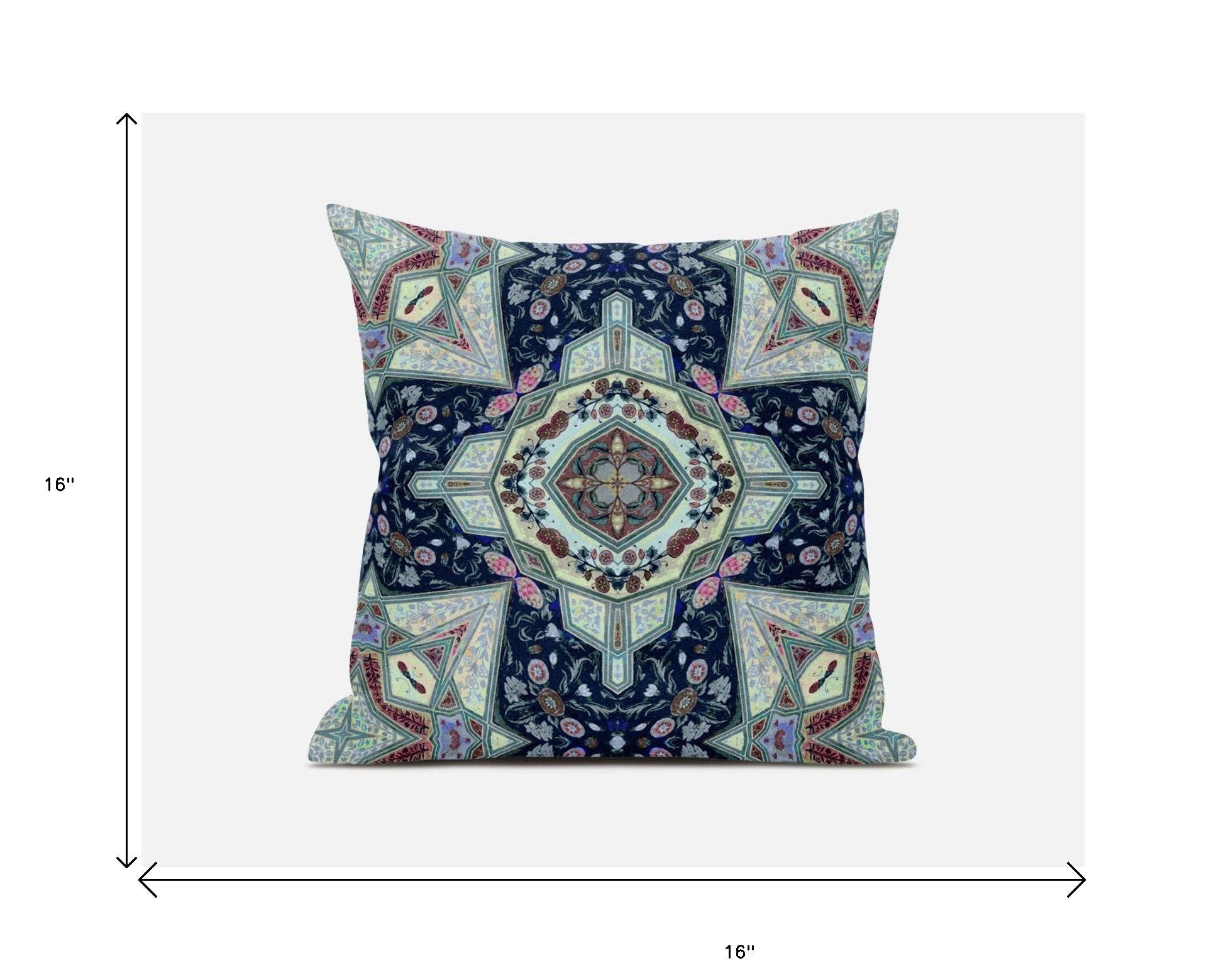 16" Aqua Blue Boho Chic Pattern Suede Throw Pillow