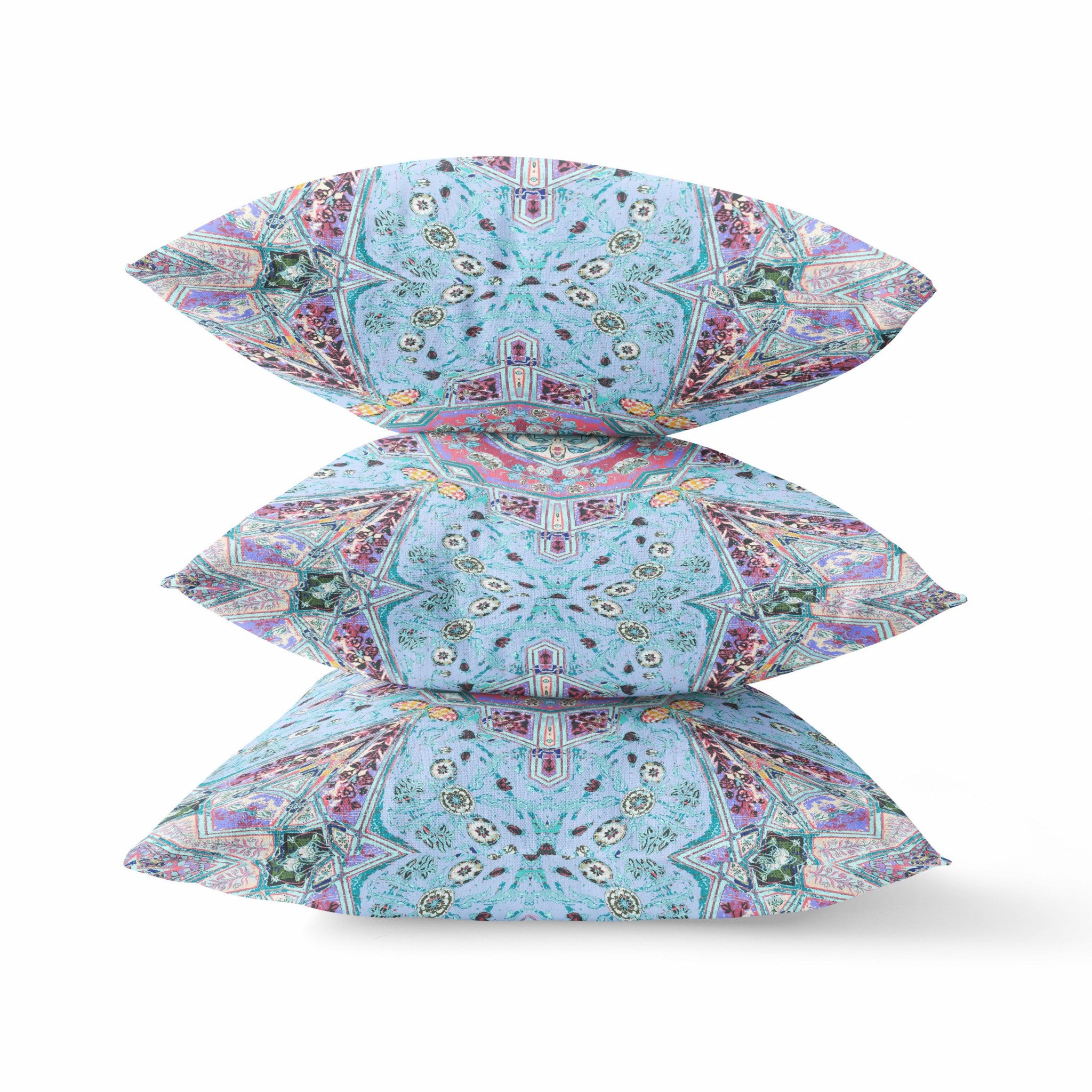 18 英寸藍色洋紅色波西米亞別緻花卉絨面革抱枕