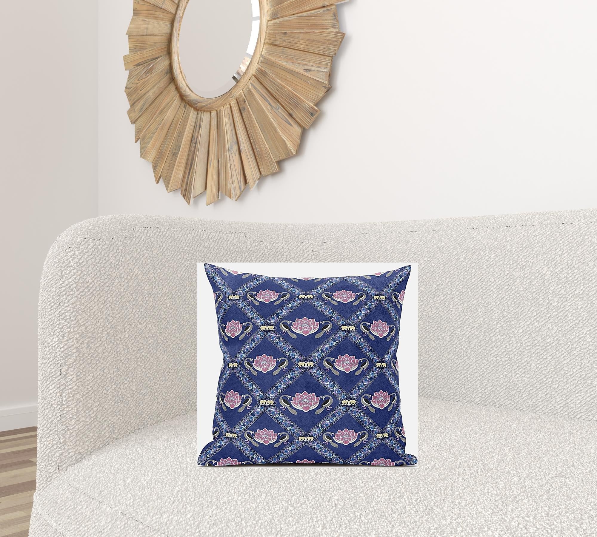 18" X 18" Purple Blue Pink Lotus Floral Blown Seam Suede Throw Pillow