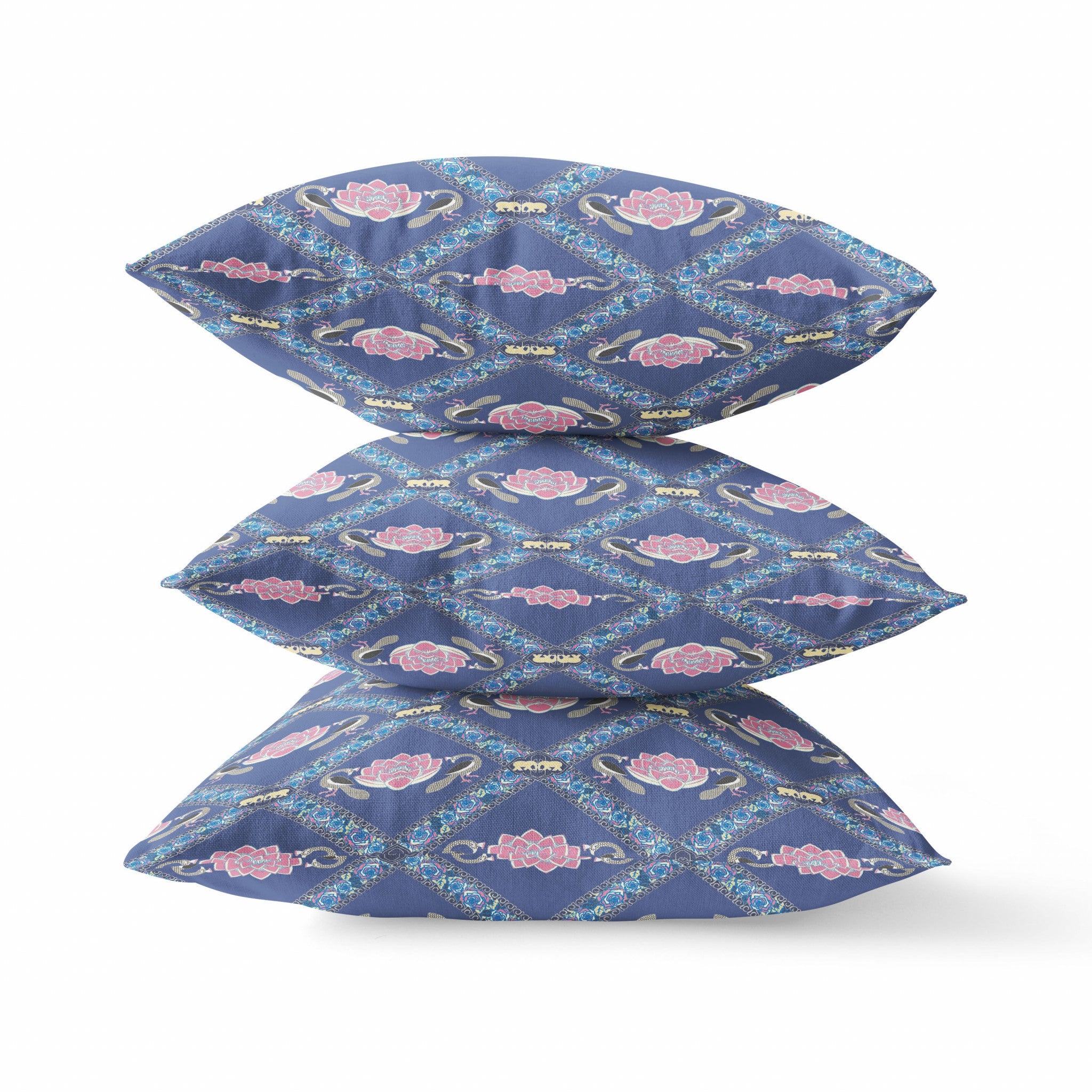 18" X 18" Purple Blue Pink Lotus Floral Blown Seam Suede Throw Pillow