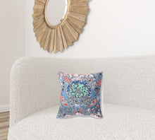 16” Blue Pink Flower Bloom Suede Throw Pillow