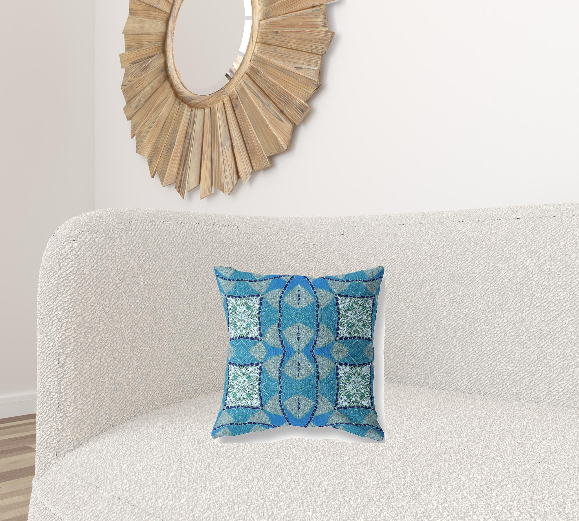 16" Aqua Sky Blue Cosmic Circle Boho Suede Throw Pillow