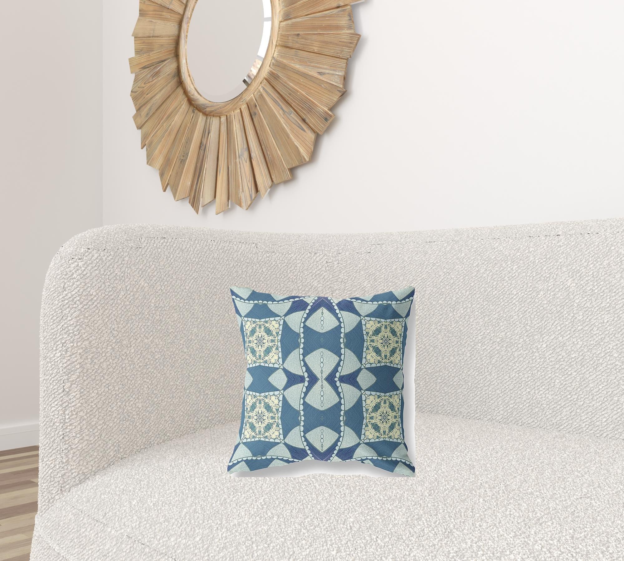 16" Blue Cream Cosmic Circle Boho Suede Throw Pillow