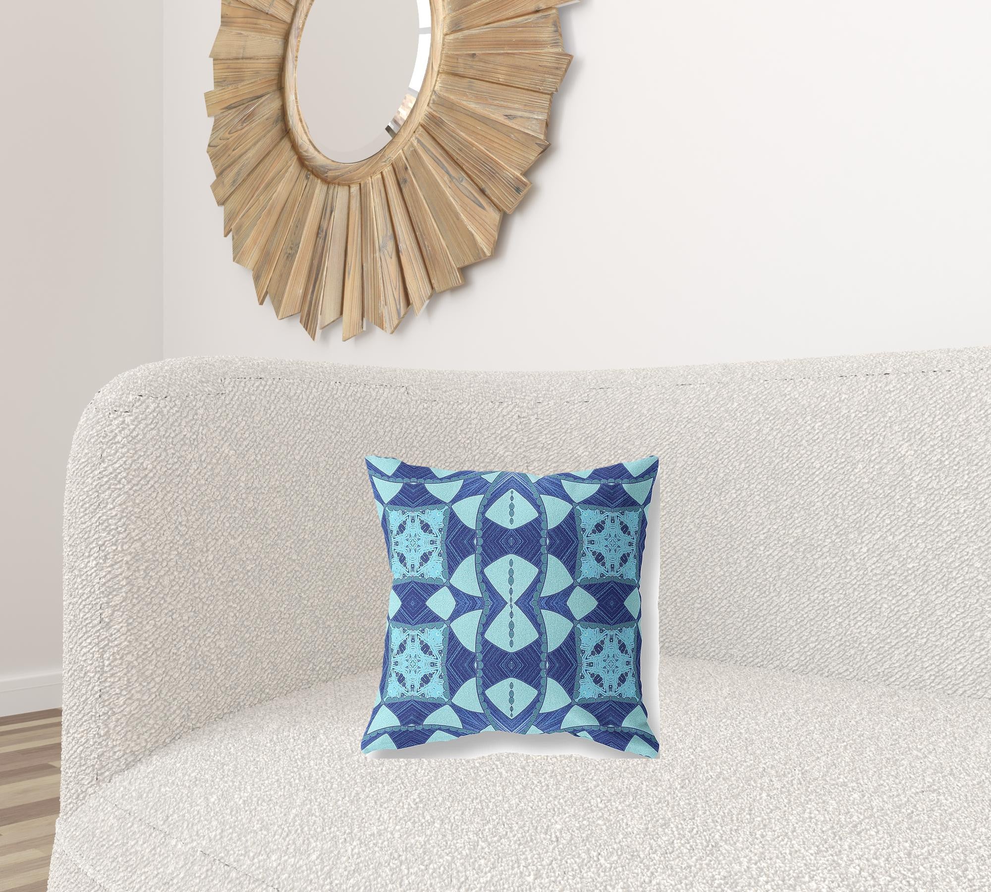 16" Sky Blue Cosmic Circle Boho Suede Throw Pillow