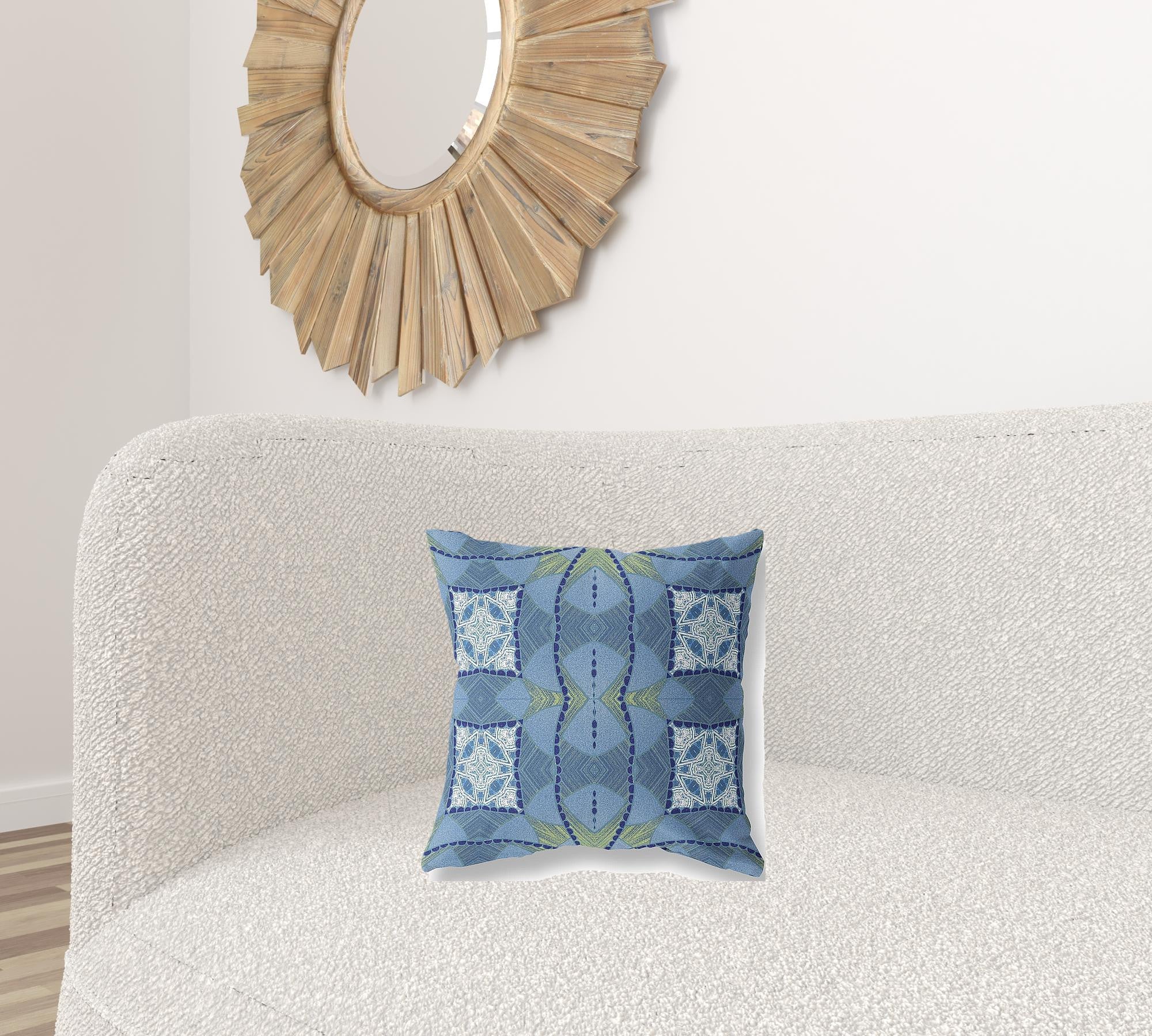 16" Blue White Cosmic Circle Boho Suede Throw Pillow