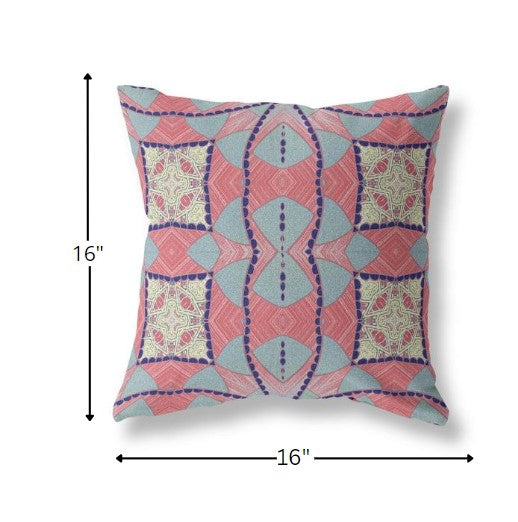 16" Red Blue Cosmic Circle Boho Suede Throw Pillow