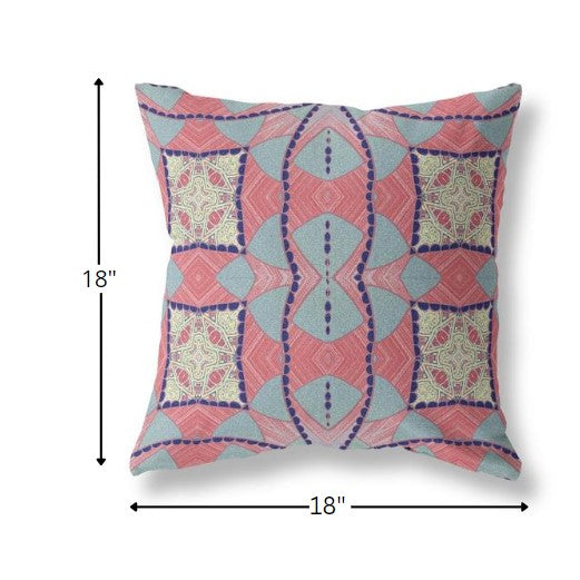 Cojín de gamuza Boho con círculo cósmico azul rojo de 18"