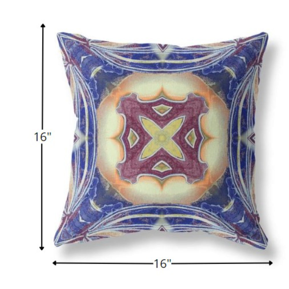 16” Indigo Cream Geo Tribal Suede Throw Pillow