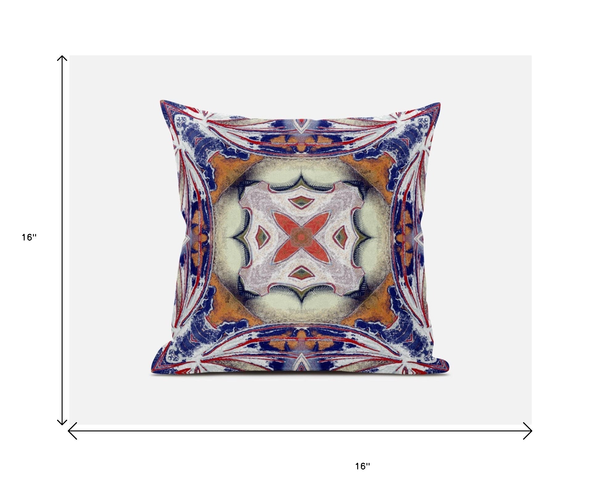 16” Pale Orange Blue Geo Tribal Suede Throw Pillow