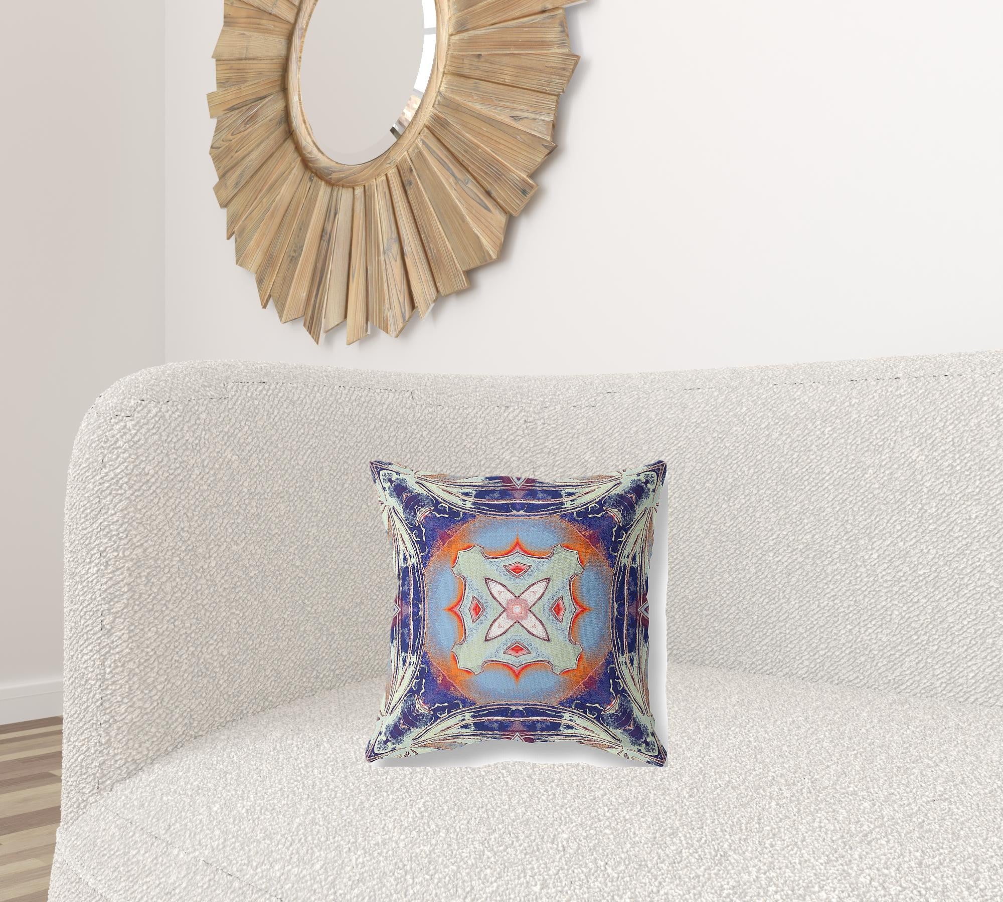 Cojín de gamuza tribal Geo naranja índigo de 16 "