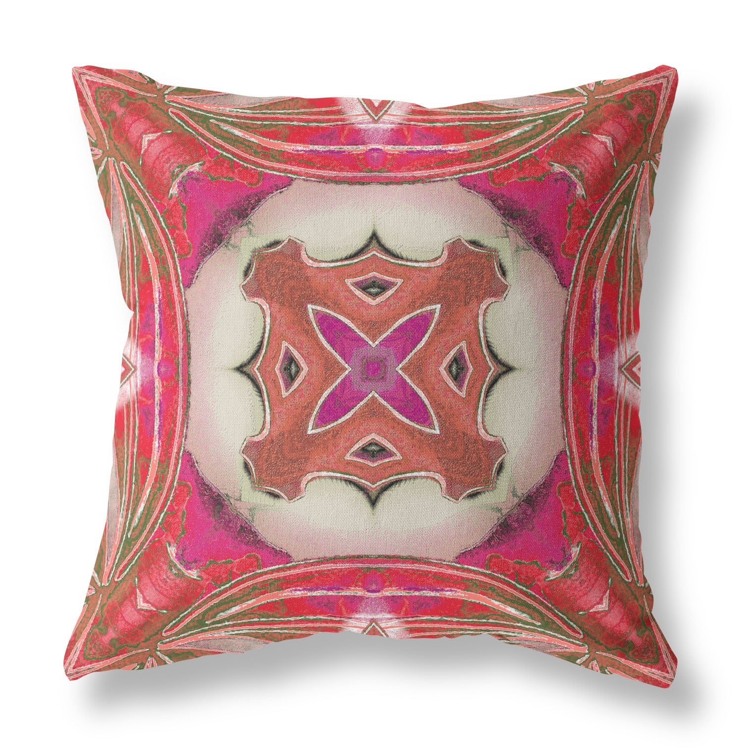 Cojín de gamuza tribal Geo rojo fucsia de 18"